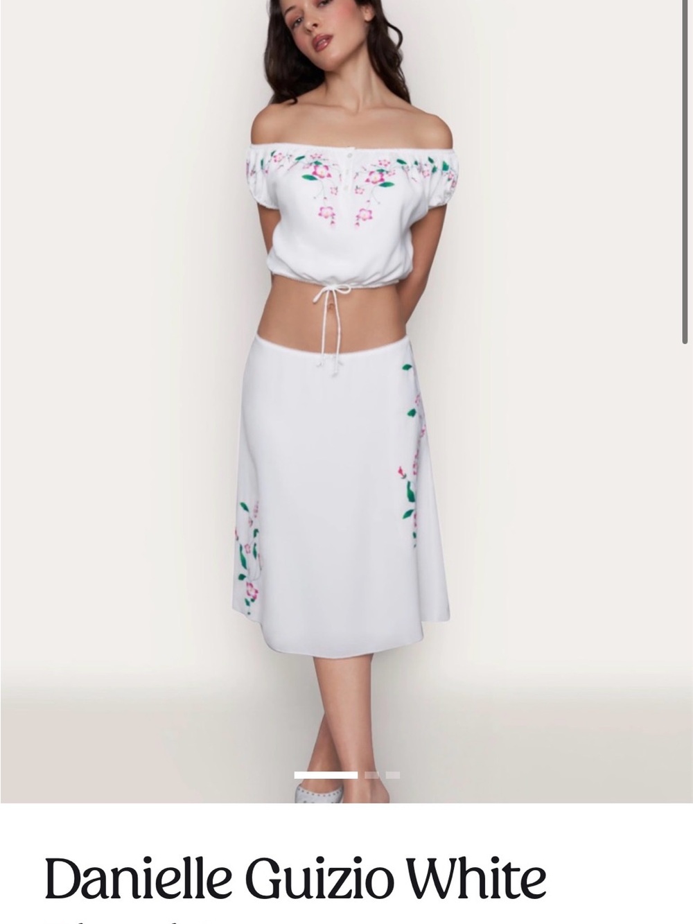 Danielle Guizio White Midi Skirt set xs with Floral Embroidery brand new